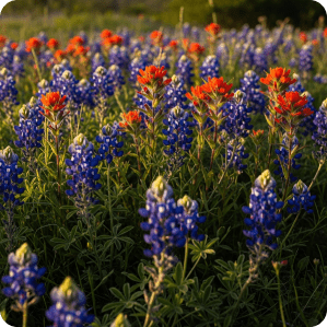 Texas bluebonnets and Indian paintbrush wildflowers